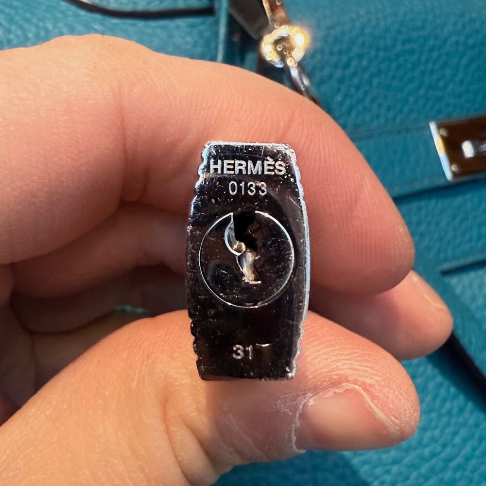 Hermès 2013 Bleu Izmir Clemence Leather Kelly 35 Bag - Picture 10 of 16